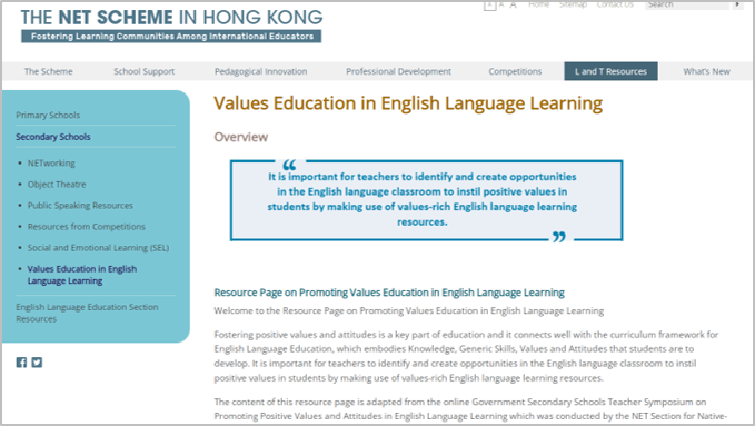 Resource Page on Promoting Values Education in English Language Learning